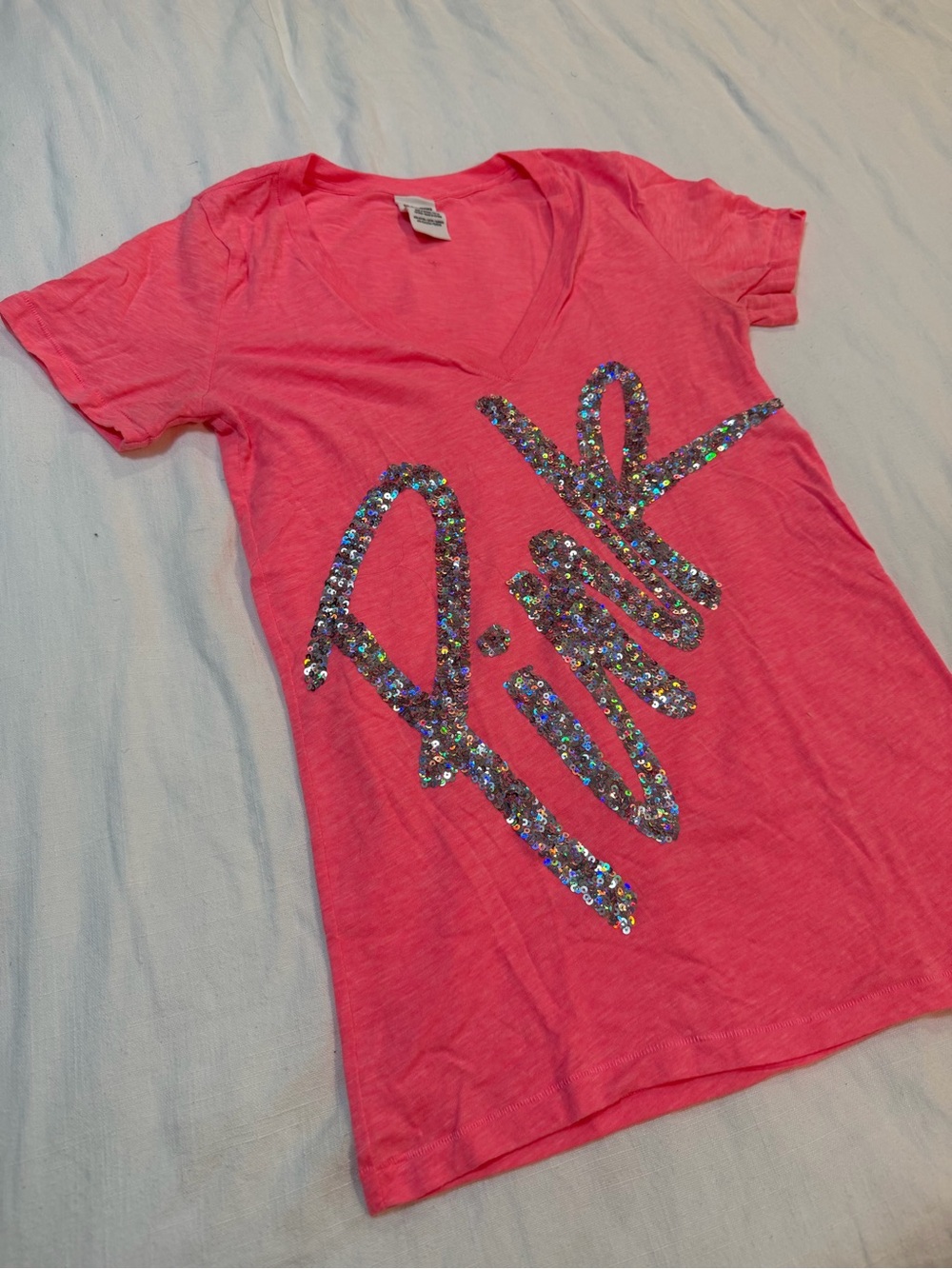 Y2K VS Pink Sequin 'Pink' Graphic V-Neck Tee